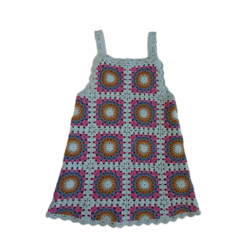 Zara Crochet Multicolor Knit Dress Size 1 1/2 Years 18M Granny Squares Hippie